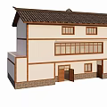Traditional Chinese Style Rural Self-built House With Black Tile Roof White Walls And Wooden Frames