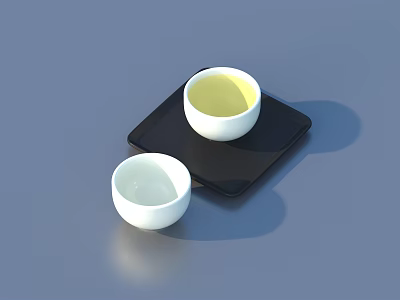 Board Game Entertainment With Two White Bowls Black Tray Yellow Liquid On Light Blue Surface 3d model