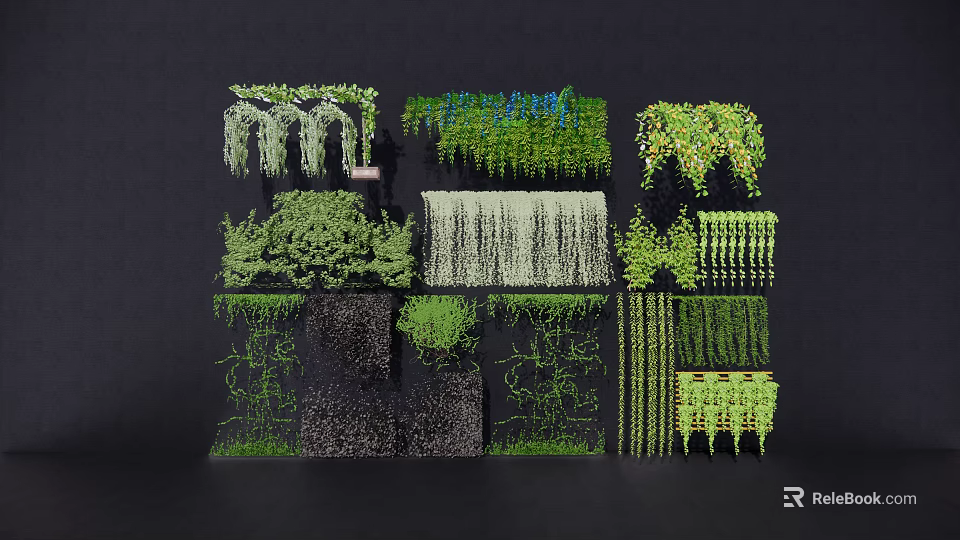 Various Hanging and Climbing Vines for Indoor Wall Greenery Decor and Design Ideas 3d model 