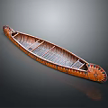 Traditional Wooden Boat with Brown Exterior and Carved Decorative Details in Canoe Shape