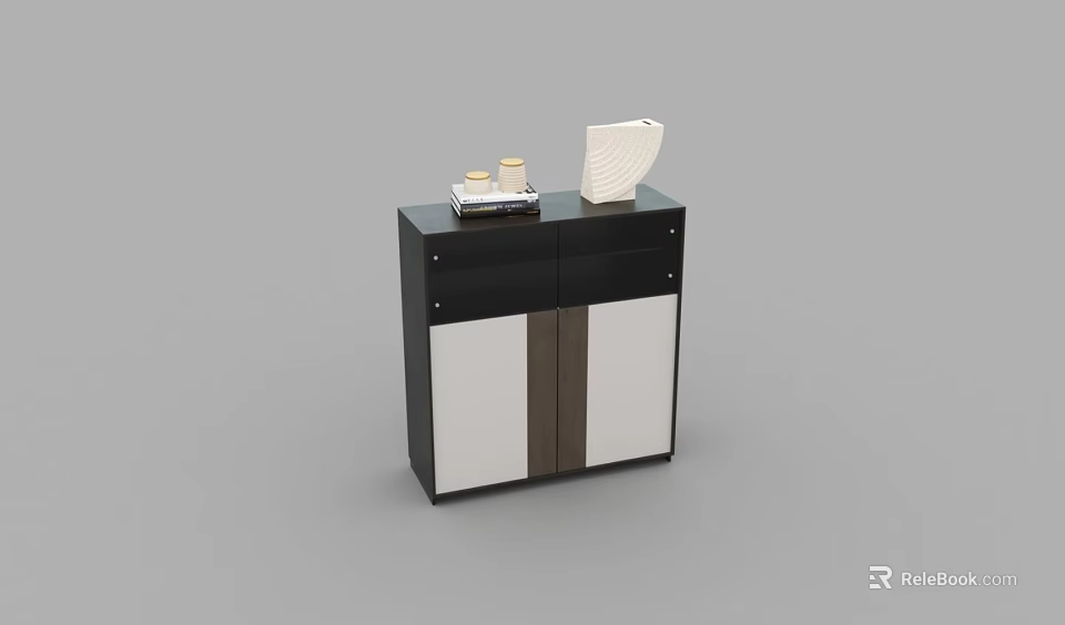 Modern Home Storage Cabinet With Black White Design Drawers Doors And Decorative Items 3d model 