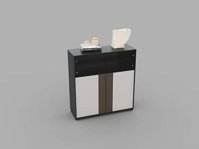 Modern Home Storage Cabinet With Black White Design Drawers Doors And Decorative Items 3d model