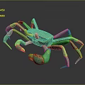 Detailed 3D Rendered Green Crab With Yellow Eyes And Reflection On Dark Background