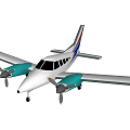 Small Passenger Aircraft with Twin Propellers White Fuselage Turquoise Engines and Colorful Stripe Tail Design