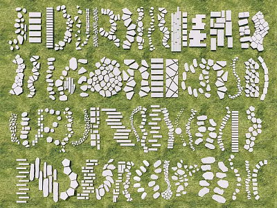Garden Stepping Stones Design Ideas With Various Shaped Stones And Lawn Setting 3d model