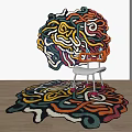 Artistic Shaped Rugs With Colorful Design Decorate Interior With Chair