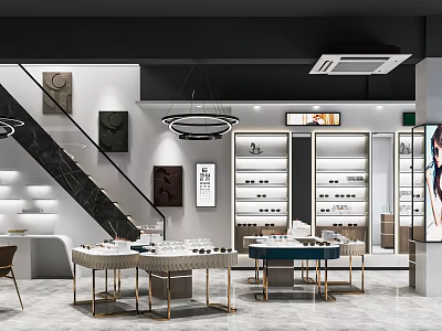 Modern Specialty Store Interior With Display Cabinets Counters Decorative Paintings And Lighting Fixtures 3d model