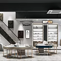 Modern Specialty Store Interior With Display Cabinets Counters Decorative Paintings And Lighting Fixtures