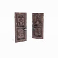 Dark Brown Traditional Swing Doors With Intricate Carved Patterns For Interior 3d model