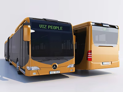 Two Modern Yellow Mercedes Buses With UZ PEOPLE Display Front Rear View 3d model
