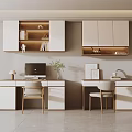 Minimalist Modern Home Office Desks With Computer Lamp Plant And Wall Cabinets