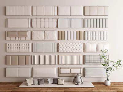 Upholstered Panels Wall Design With Various Textures And Neutral Colors For Living Room Decor 3d model