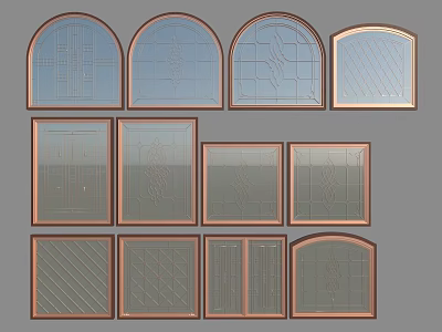 Decorative Glass Windows And Doors With Various Shapes Arched Rectangular And Patterned Glass Frames 3d model