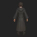 Man Wearing Black Robe With Red Lining And Chest Crest Standing In Boots