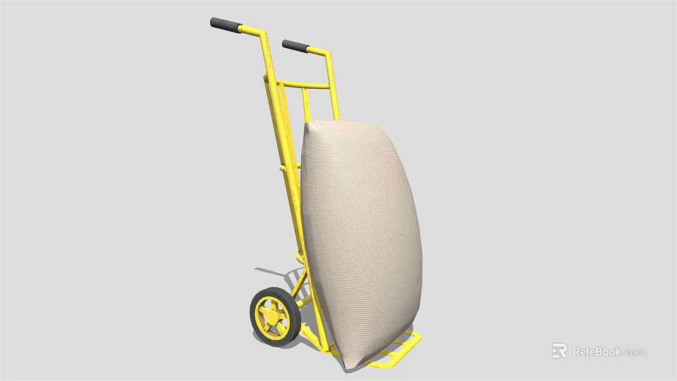 Yellow Hand Truck With Black Handles Carrying Large Beige Package And Wheels 3d model 