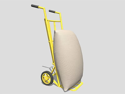Yellow Hand Truck With Black Handles Carrying Large Beige Package And Wheels 3d model