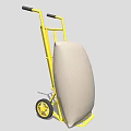 Yellow Hand Truck With Black Handles Carrying Large Beige Package And Wheels
