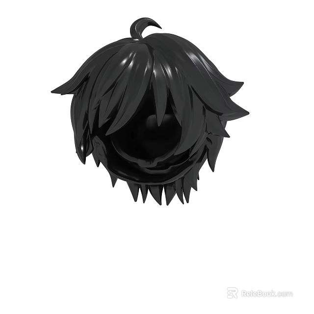 Black Stylized Head Model With Spiky Hair And Long Bangs Design 3d model 