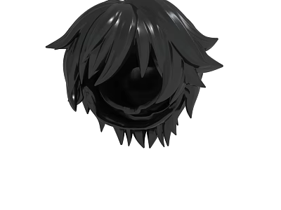 Black Stylized Head Model With Spiky Hair And Long Bangs Design 3d model