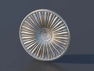 Intricate Metallic Circular Decorative Plate With Radiating Carved Patterns And Central Design 3d model