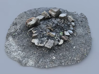 Rustic Outdoor Garden Ornament With Stone Circle Ash And Ground 3d model