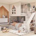Kids Room Interior Design With Bunk Bed Stairs Piano Teddy Bear And Wall Decor