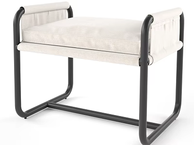 Modern Ottoman with Black Metal Frame Beige Padded Seat and Armrests 3d model