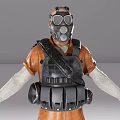 Game and Movie Characters in Orange Protective Suit With Gas Mask and Blue Jumpsuit