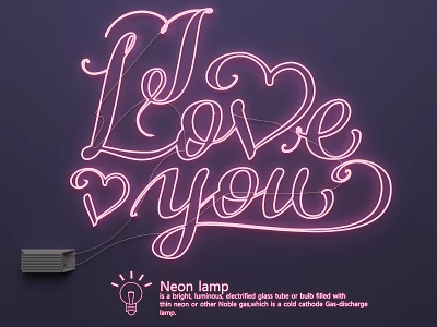 Pink Neon Lamp Combination Featuring Love You Design For Dark Background Decorative Lighting 3d model