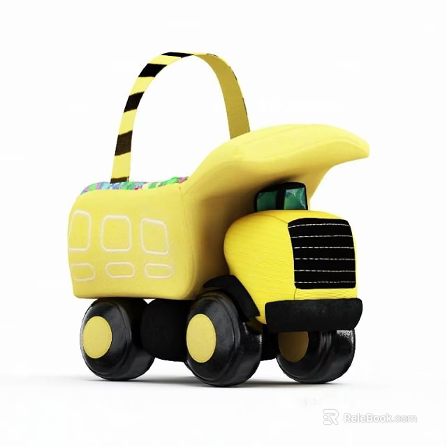 Yellow Electric Toy Truck with Black Wheels Black and White Striped Handle Colorful Decorations 3d model 