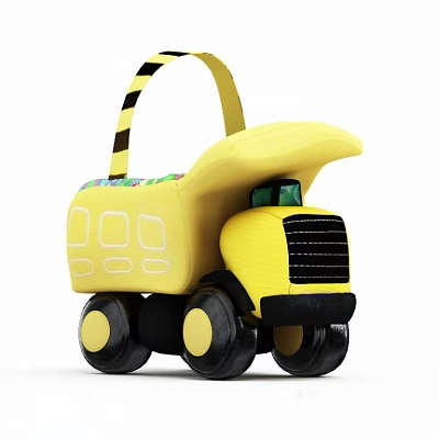 Yellow Electric Toy Truck with Black Wheels Black and White Striped Handle Colorful Decorations 3d model