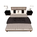 Modern Double Bed With Nightstands Table Lamps Pillows And Patterned Bedspread 3d model