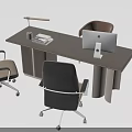 Modern Office Desk Setup With Ergonomic Chairs Computer Lamp And Books