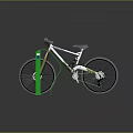 Silver Bicycle Parked On Green Bike Rack With Secure Stand Design