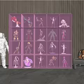 Transparent Display Cabinet With Purple LED Lighting And Action Figure Collection