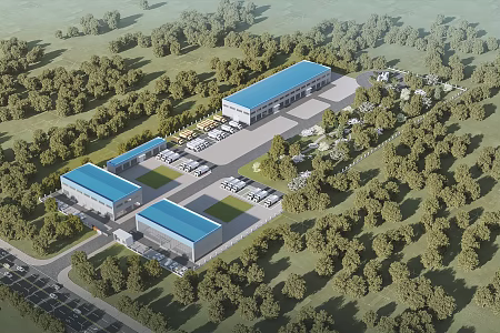 Bird's-eye view of modern factory building 3d model