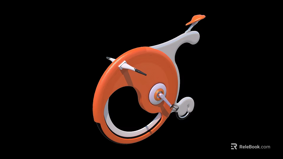 Orange and White Modern Bicycle with Sleek Circular Frame and Innovative Design Structure 3d model 