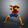 Anime Character Action Figure With Straw Hat Red Shirt Blue Shorts In Fighting Pose