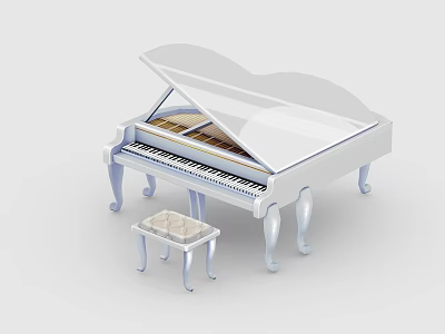 White Grand Piano Entertainment Appliance With Matching Stool And Elegant Design Elements 3d model
