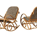 Comfortable Leisure Rocking Chair With Wooden Curved Frame And Rattan Seat Design