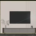 Modern TV Stand with Large Screen TV Decorative Plant and Shelving in Living Room