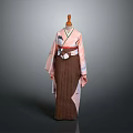 Elegant Pink Kimono Design With Brown Belt And Decorative Details