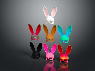 Colorful Vibrant Rabbit Ear Masks In Various Colors For Party Decorations 3d model