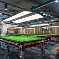 Modern Billiards Room Interior With Pool Tables And Stylish Lighting 3d model