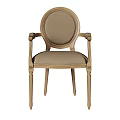 Classic Wooden Dining Chair With Beige Upholstered Seat And Carved Armrests