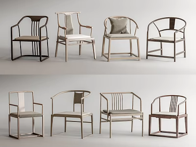 Armchairs with Modern Wooden Frames Various Backrest Styles and Sleek Upholstered Seats 3d model