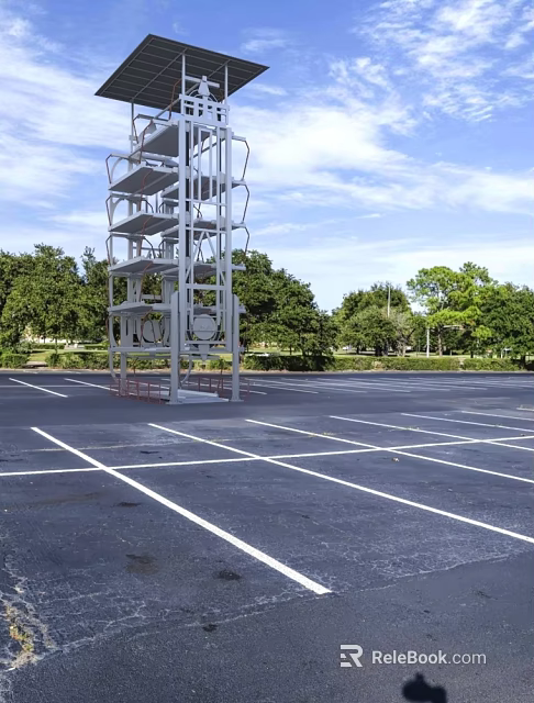 Spacious Public Parking Lot With Metal Tower Structure And Painted Lines 3d model