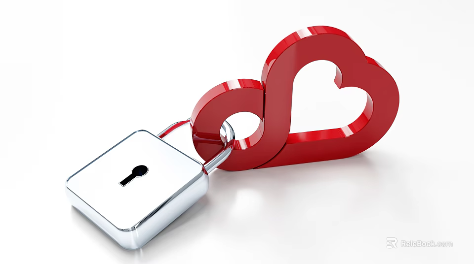 Red Heart Shaped Design Connected With Silver Padlock On White Background 3d model 