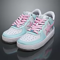Casual Light Blue And White Sneakers With Pink Laces And Star Logo