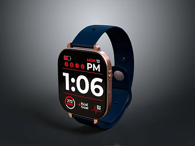 Electronic Smartwatch Featuring Blue Strap Fitness Tracking Time Display And Calorie Monitoring 3d model
